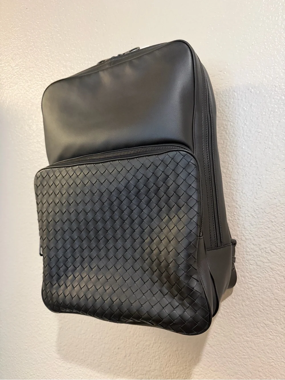 Bottega Veneta Black Intrecciato Leather Backpack